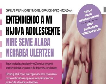 Información sobre talleres y charlas: 'Entendiendo a mi hijo/a adolescente' y 'Cuidando la etapa adulta'