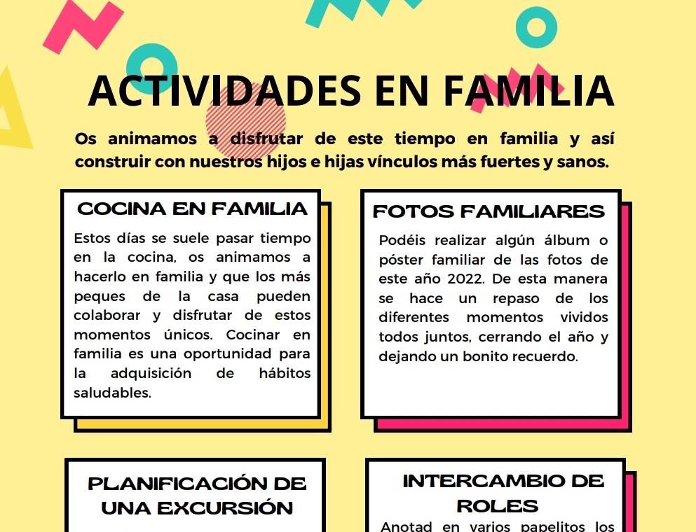 Actividades en familia propuestas por la Comisión de Convivencia